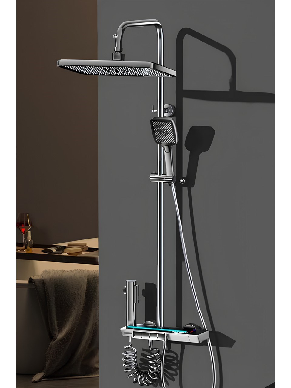Piano Antrasit Renkli 5 Fonksiyonlu Kendinden Banyo Bataryalı Dijital Akıllı Robot Duş Seti