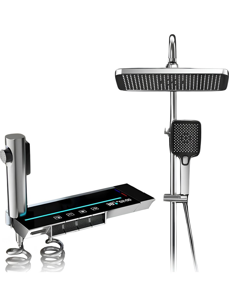 Piano Antrasit Renkli 5 Fonksiyonlu Kendinden Banyo Bataryalı Dijital Akıllı Robot Duş Seti
