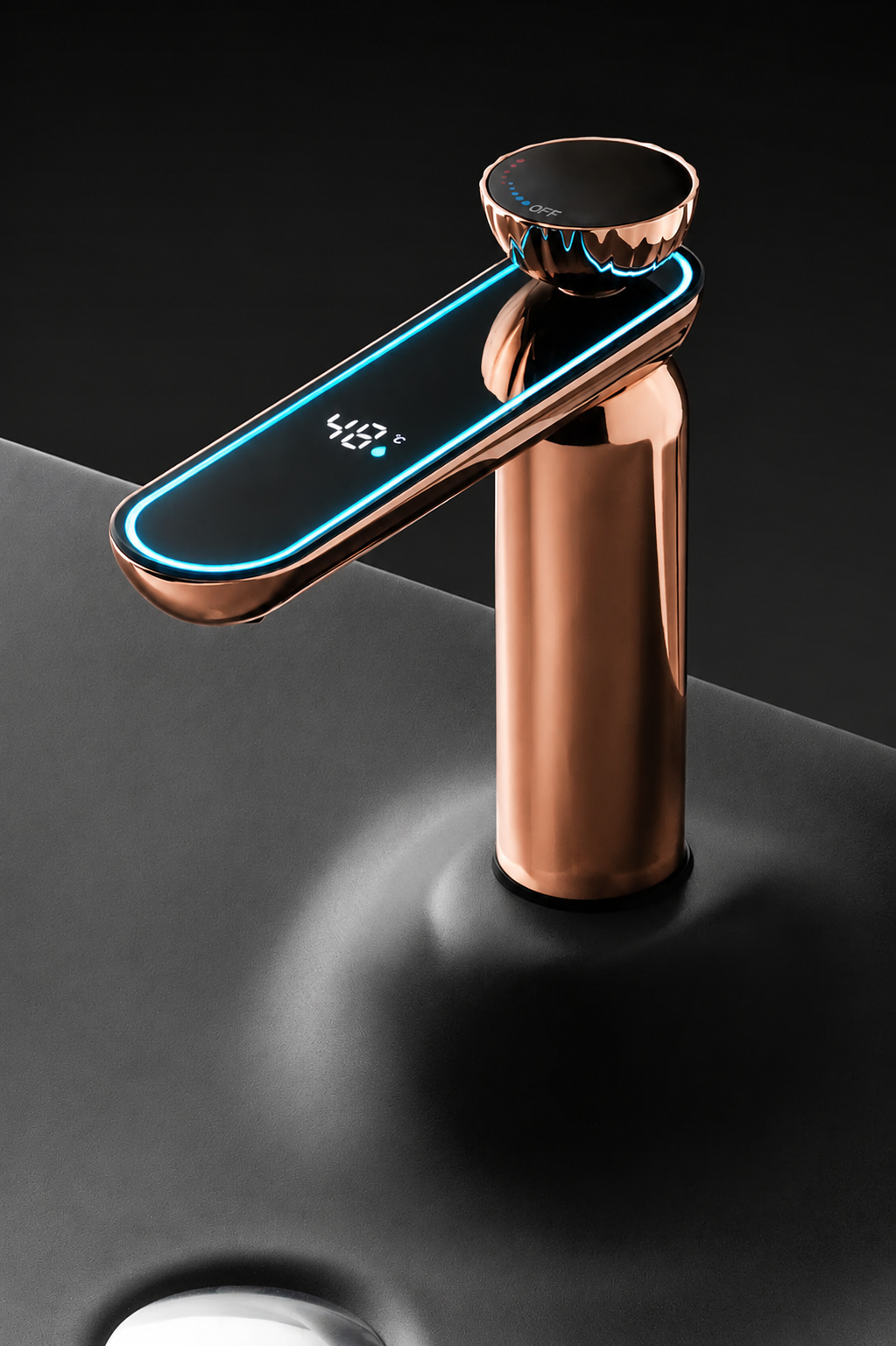 ROSE Dijital Sıcaklık Göstergeli Rose Gold Banyo Bataryası