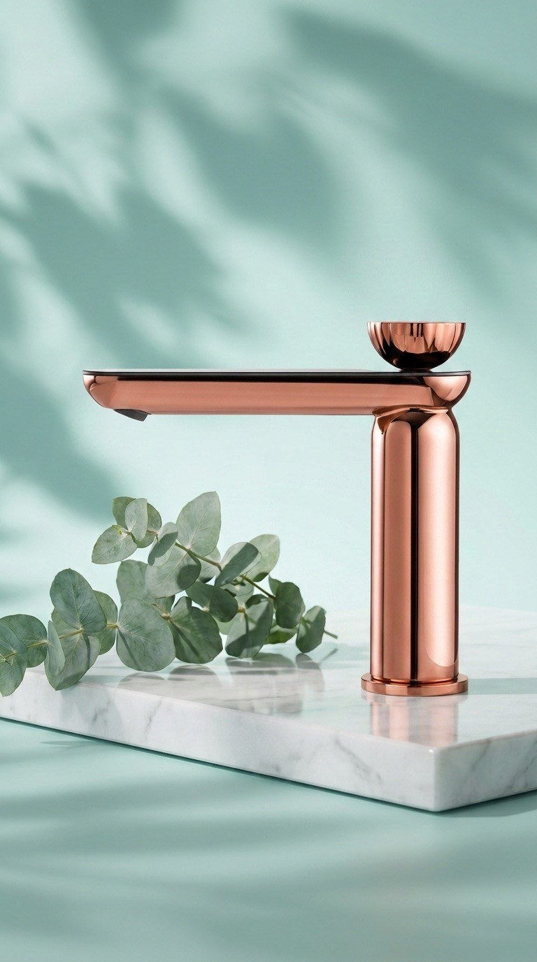 ROSE Dijital Sıcaklık Göstergeli Rose Gold Banyo Bataryası