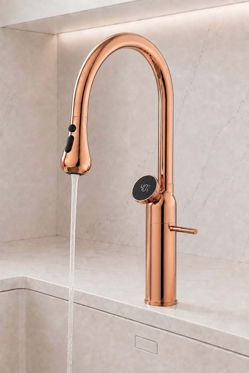 ROSE Dijital Sıcaklık Göstergeli Spiralli Rose Gold Mutfak Bataryası