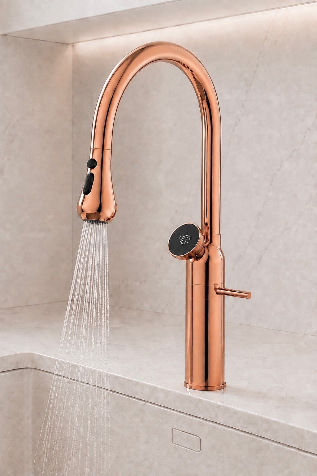 ROSE Dijital Sıcaklık Göstergeli Spiralli Rose Gold Mutfak Bataryası