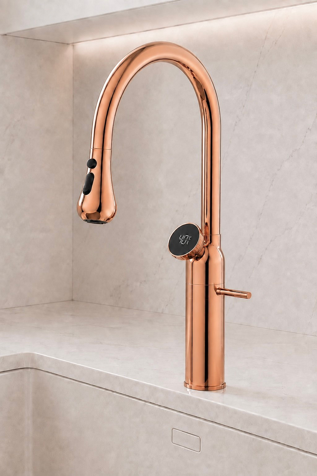 ROSE Dijital Sıcaklık Göstergeli Spiralli Rose Gold Mutfak Bataryası
