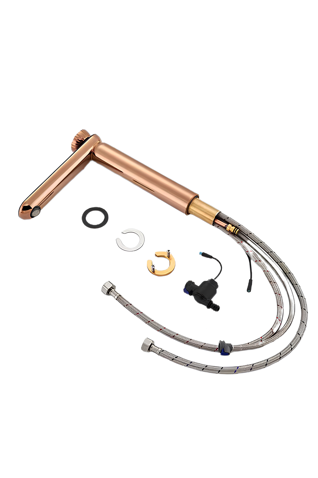 ROSE Dijital Sıcaklık Göstergeli Spiralli Rose Gold Banyo Bataryası
