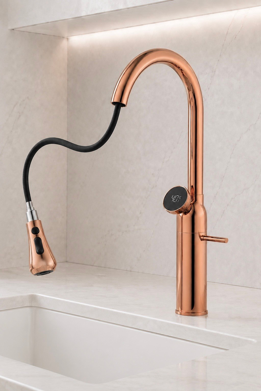ROSE Dijital Sıcaklık Göstergeli Spiralli Rose Gold Mutfak Bataryası