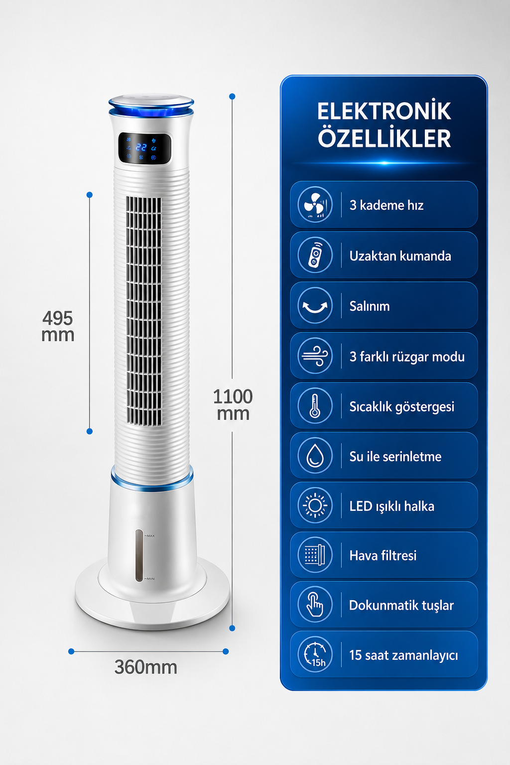 Storm Kule Tipi Sulu Soğutucu Uzaktan Kumandalı Zaman Ayarlı Soğutucu