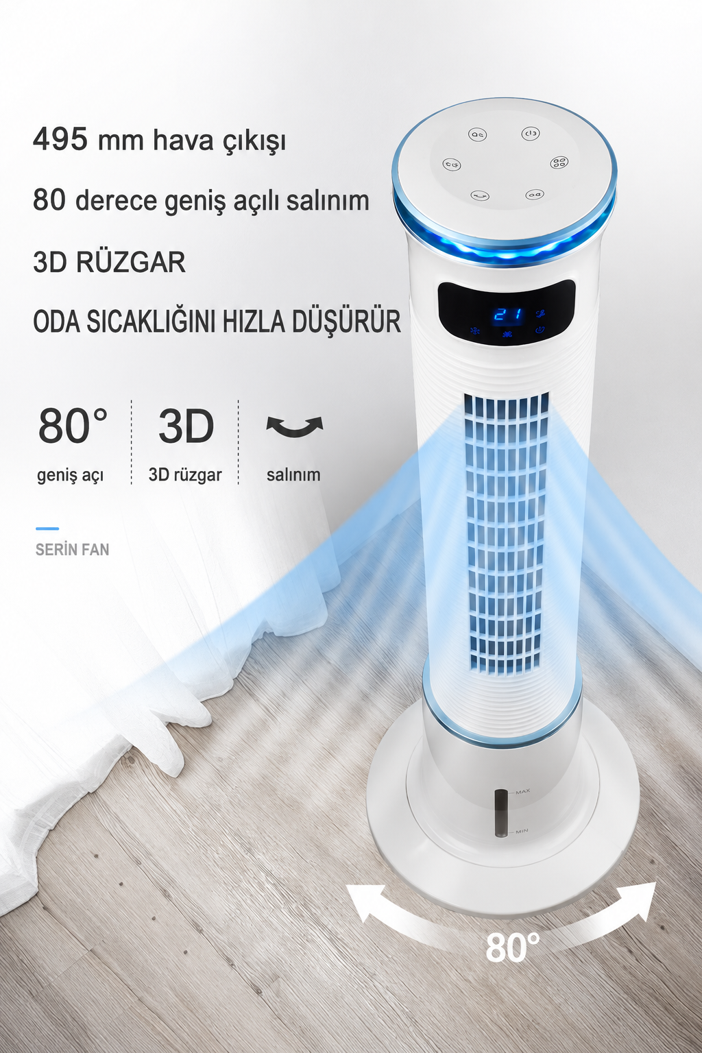 Storm Kule Tipi Sulu Soğutucu Uzaktan Kumandalı Zaman Ayarlı Soğutucu