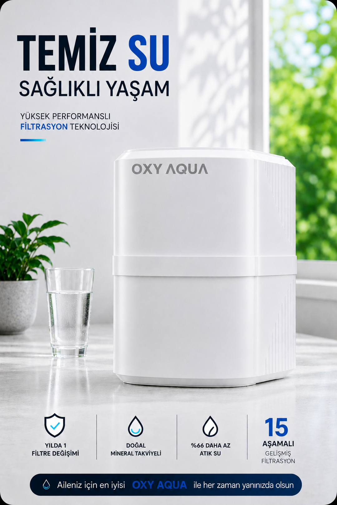 Su Arıtma Cihazı - 15 Aşamalı Ph+ Alkali Mineralli Çelik Su Tanklı Su Arıtma Cihazı