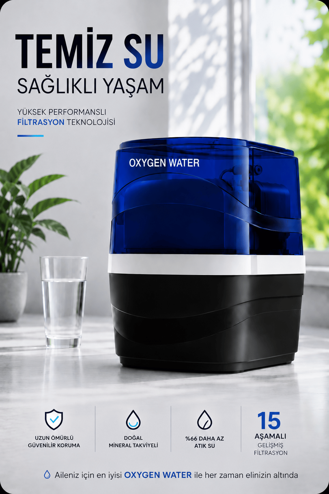 Su Arıtma Cihazı - Prime+ 15 Aşamalı Ph Alkali Mineral Filtreli Çelik Su Tanklı En Az Atık Su Atan Su Arıtma Cihazı