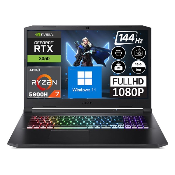 Acer Nitro 5 AN515-45 Ryzen 7 5800H 16GB 2tb SSD 4gb RTX3050 WINDOWS11PRO 15.6 IPS Fhd 144Hz Taşınabilir Bilgisayar NHQBAEY004018