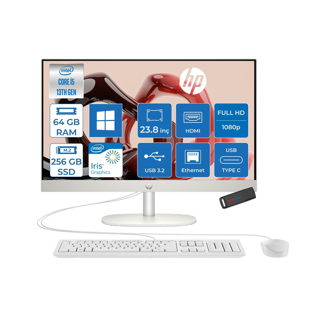 HPAll in One PCHp Proone 240 G10 Intel Core I5 1335U 64GB 256GB SSD 23.8 Fhd IPS Windows 11 Home Beyaz All In One Bilgisayar 6623Z2ET26
