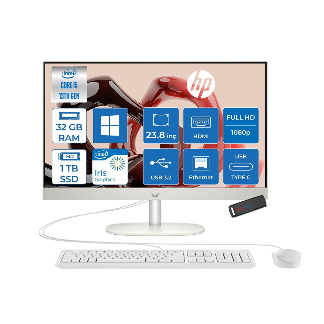 HPAll in One PCHp Proone 240 G10 Intel Core I5 1335U 32GB 1TB SSD 23.8 Fhd IPS Windows 11 Pro Beyaz All In One Bilgisayar 6623Z2ET38