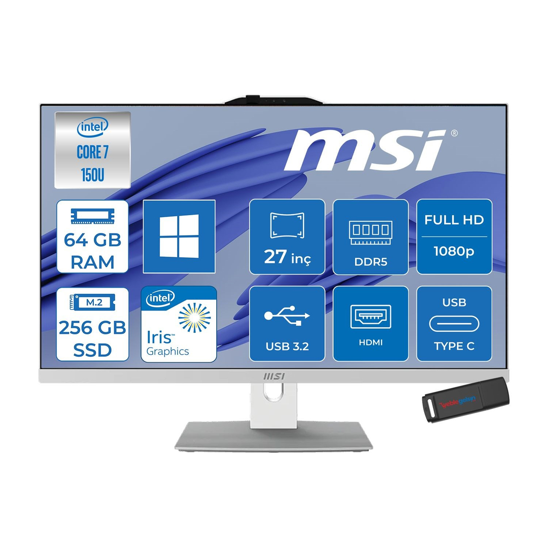 MSIAll in One PCMsı Modern AM272P Intel Core 7 150U 64GB DDR5 256GB SSD Fhd 27
