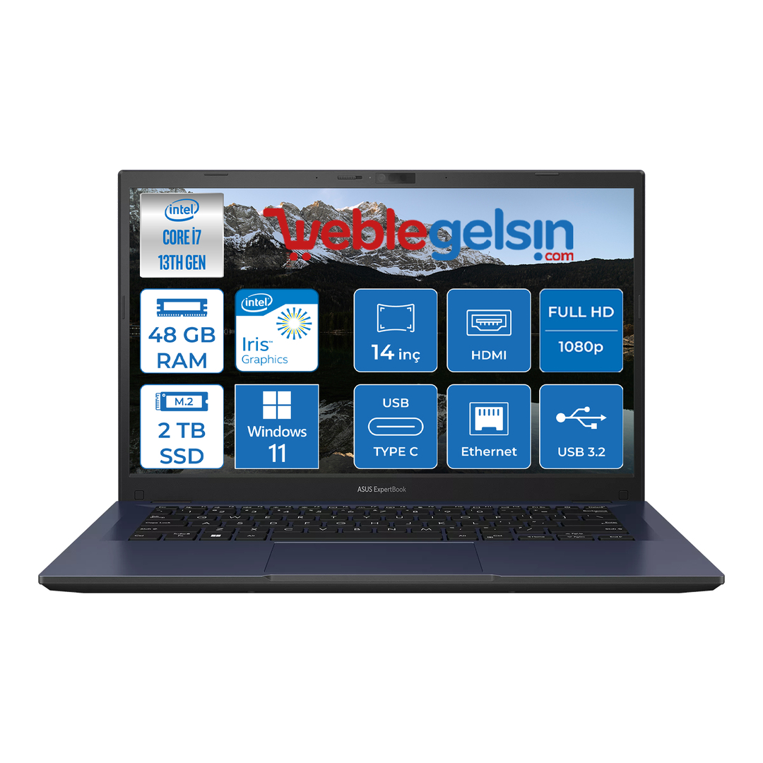 Asus Expertbook B1402CVA B1 Intel Core I7-1355U 48GB 2TB  SSD 14 inç Fhd Windows 11 Pro Taşınabilir Bilgisayar AI7161TBB0D24