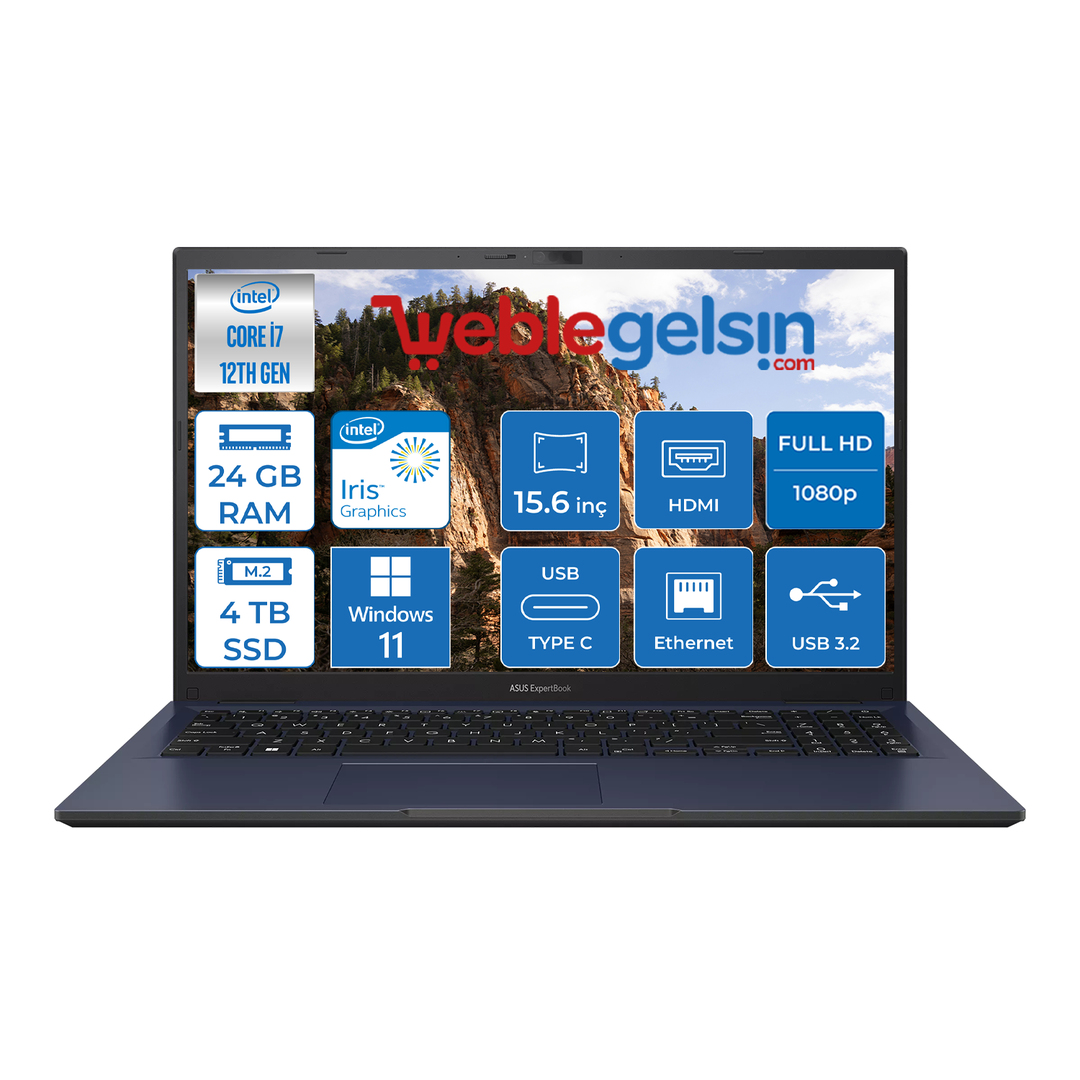 Asus Expertbook B1502CBA B1 Intel Core I7 1255U 24GB 4TB SSD Intel Iris Xe Graphic Fhd 15.6 Windows 11 Home Taşınabilir Bilgisayar BI78512B0D25