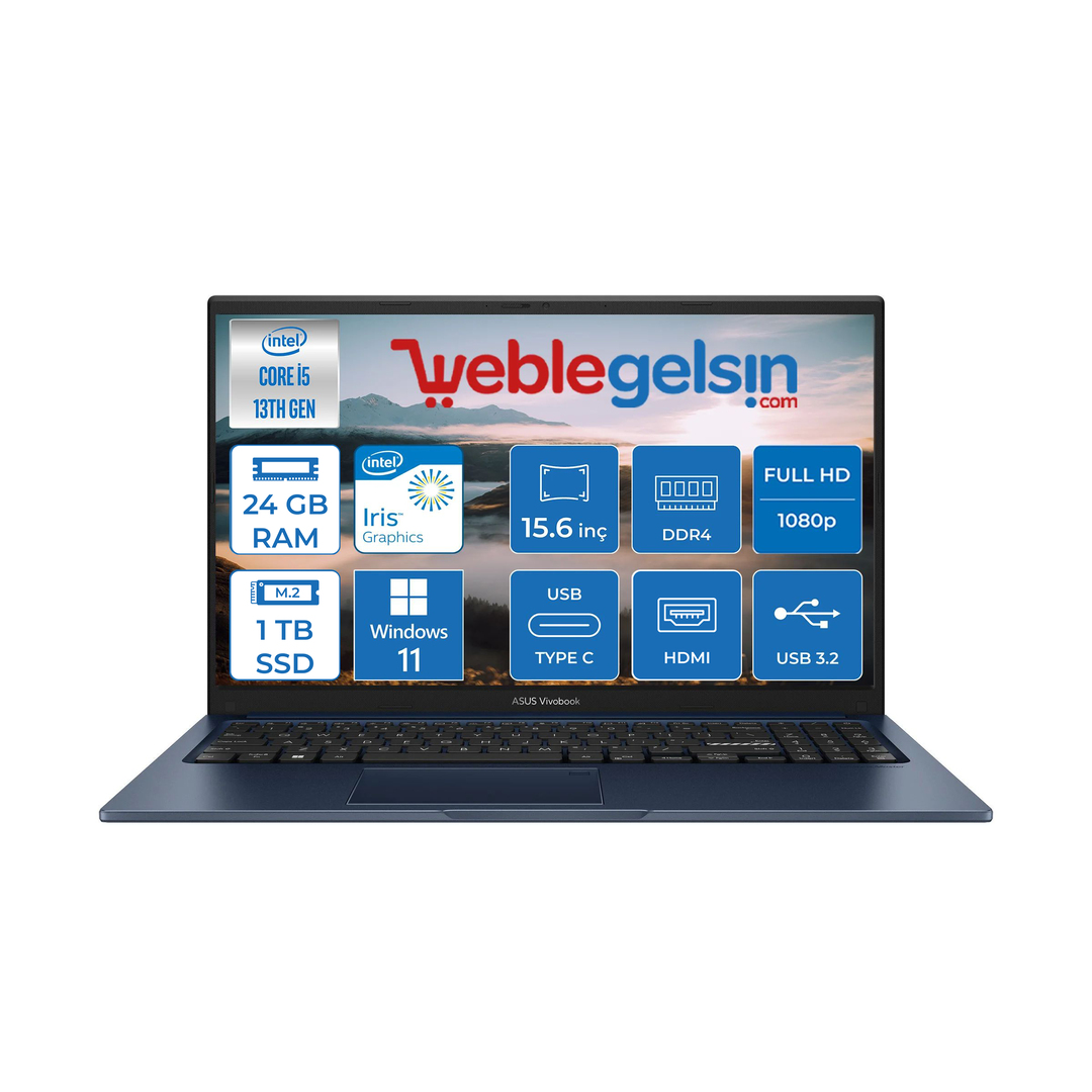Asus Vivobook X1504VA-NJ082 Intel i5 1335U 24GB 1TB SSD 15.6 inç Windows 11 Pro Fhd Dizüstü Bilgisayar X1504VA-NJ08243