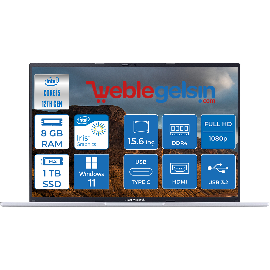 Asus Vivobook X1504ZA-BQ450 Intel Core i5 1235U 8GB 1TB SSD 15.6 inç Windows 11 Pro Fhd Dizüstü Bilgisayar  X1504ZA-BQ45035