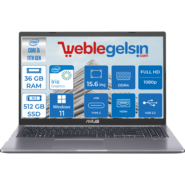 Asus X515EAEJ-BQ866 Intel Core i5 1135G7 36GB 512GB SSD Intel® Iris® Xᵉ Windows 11 Home Fhd 15.6