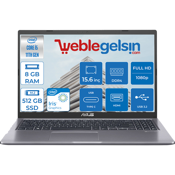 Asus X515EAEJ-BQ866 Intel Core i5 1135G7 8GB 512GB SSD Intel® Iris® Xᵉ Freedos Fhd 15.6