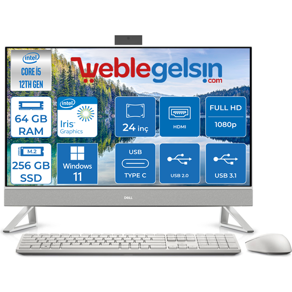 Dell AIO Inspıron 24 5410 Intel Core i5 1235U 64GB 1TB 256GB SSD Windows 11 Pro 24