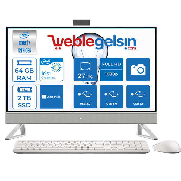 Dell Aıo Inspıron 27 Dt 7710 Intel Core i7 1255U 64 GB 2 TB 2 TB SSD Windows 11 Home 27
