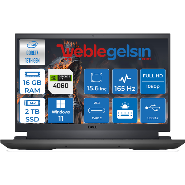 Dell Gaming G15 5530 Intel Core I7 13650HX 16GB Ddr5 2tb SSD RTX4060 8gb Windows 11 Pro 15.6
