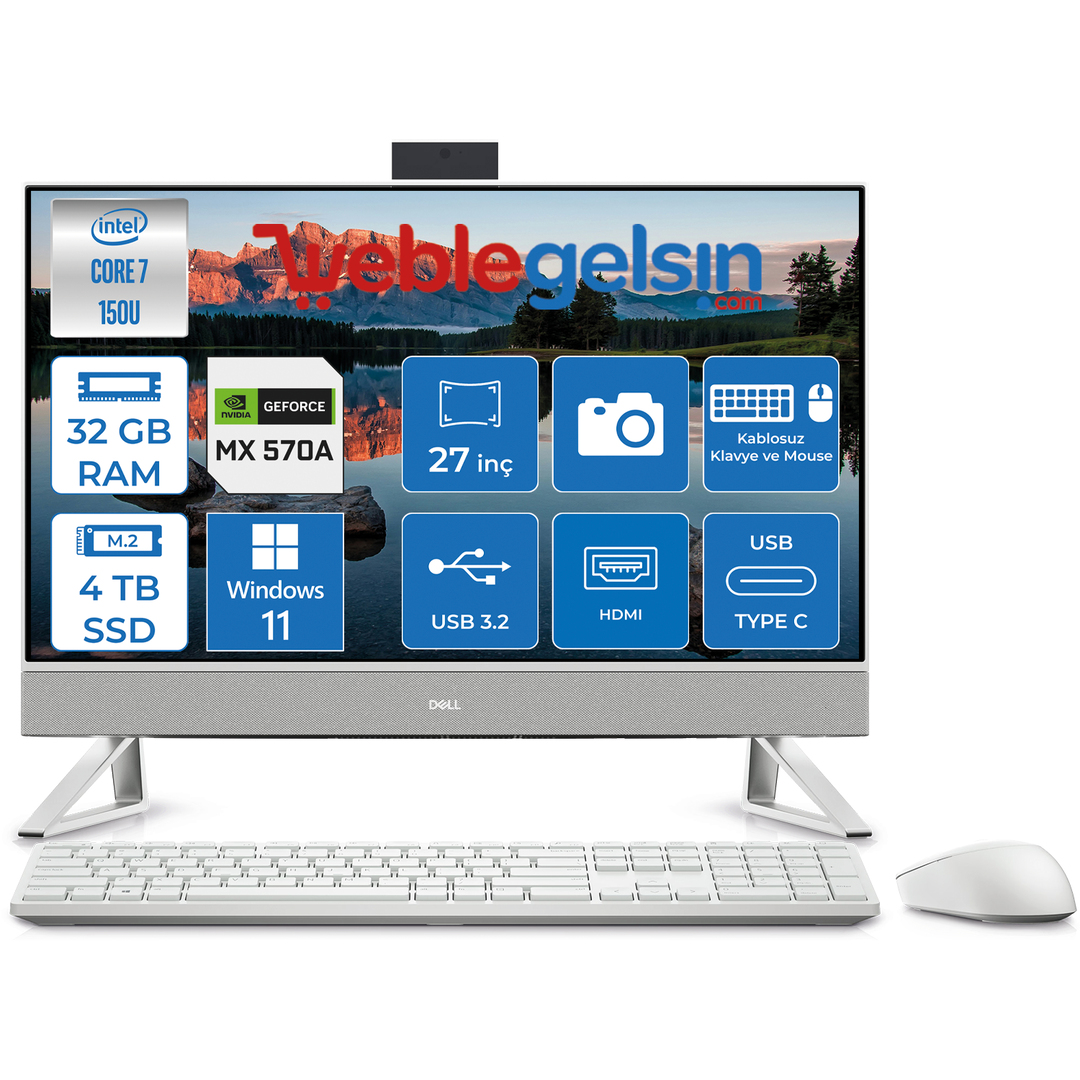Dell Inspiron 7730 Intel Core 7 150U 32GB 4TB SSD Geforce® MX570A Windows 11 Pro Dokunmatik 27 Inç Fullhd All In One Bilgisayar I7730AIO2001WP08