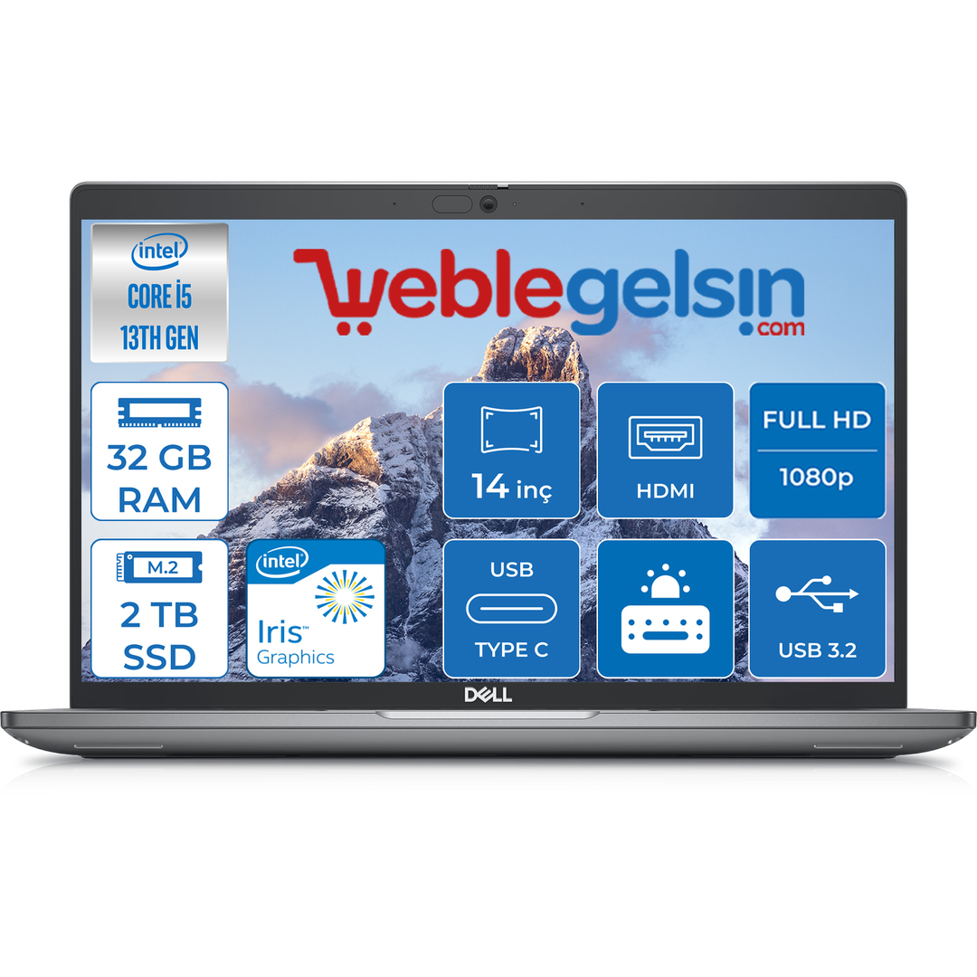 Dell Latıtude 5440 13.nesil Intel i5 1335U 32GB 2TB SSD 14 inç FreeDos Fhd Dizüstü Bilgisayar DLNN005L54401412