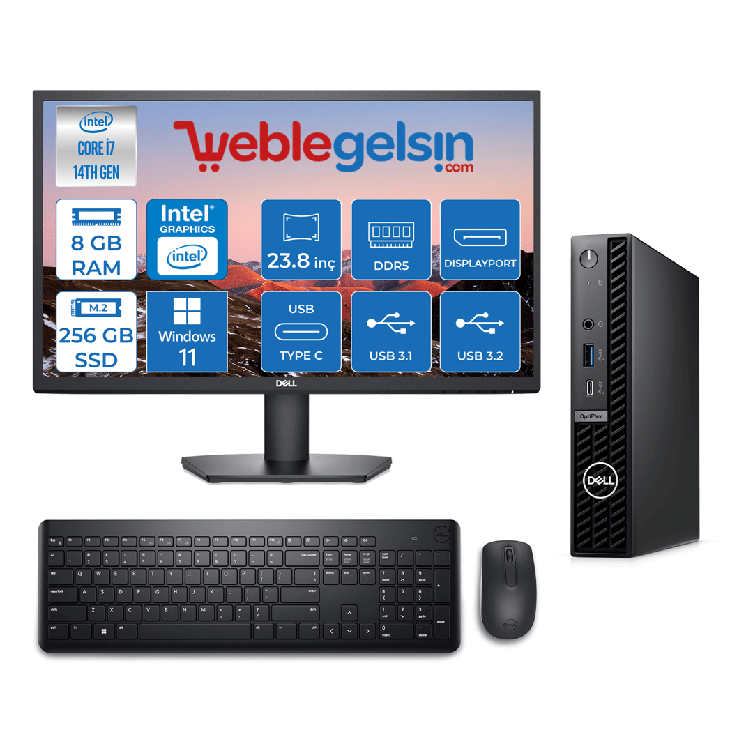 Dell Pc Optıplex 7020MFF Intel Core İ7-14700T 8GB DDR5 256GB SSD