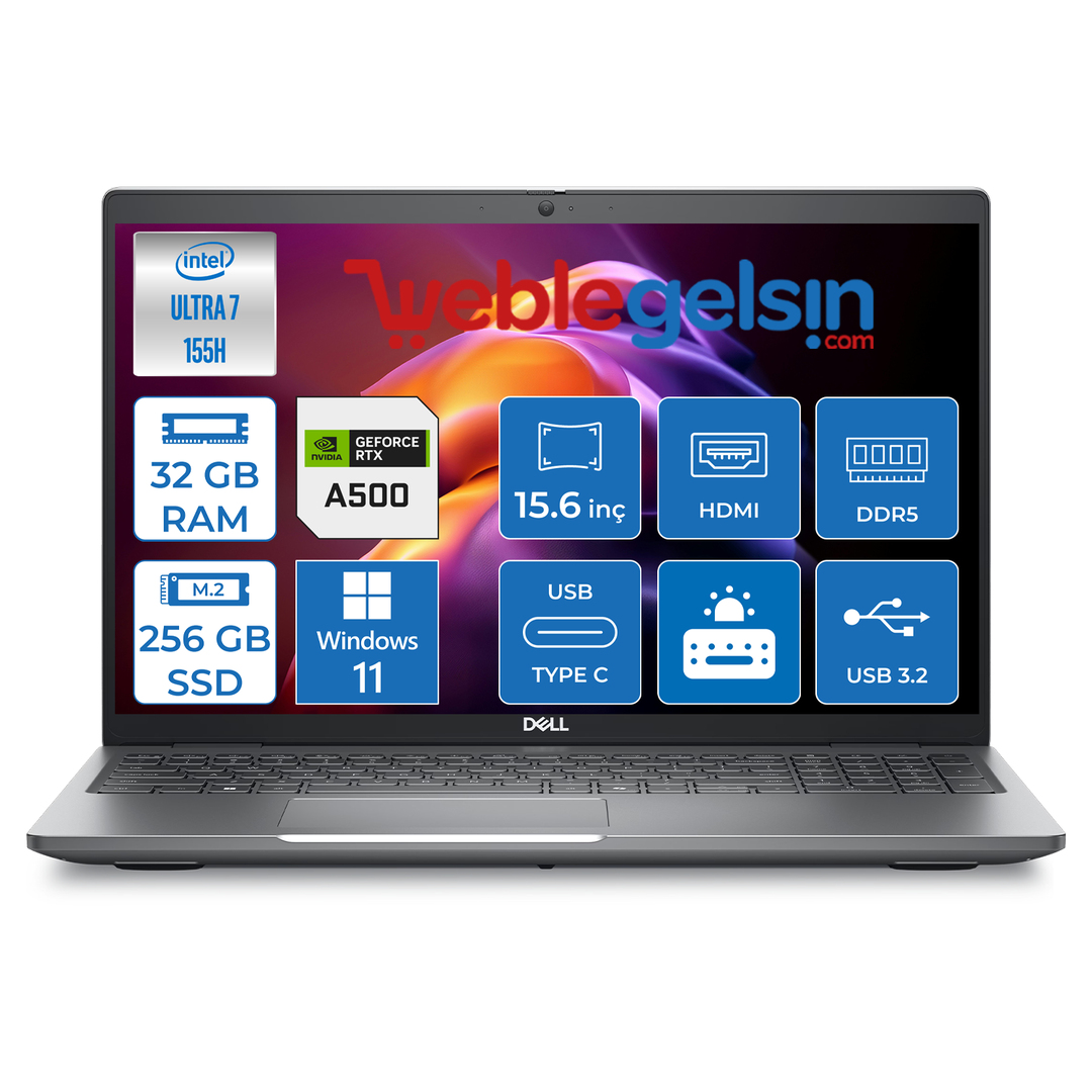 Dell Precısıon M3591 Intel Ultra 7-155H Vpro 32GB 256GB SSD RTXA500 4GB 15.6