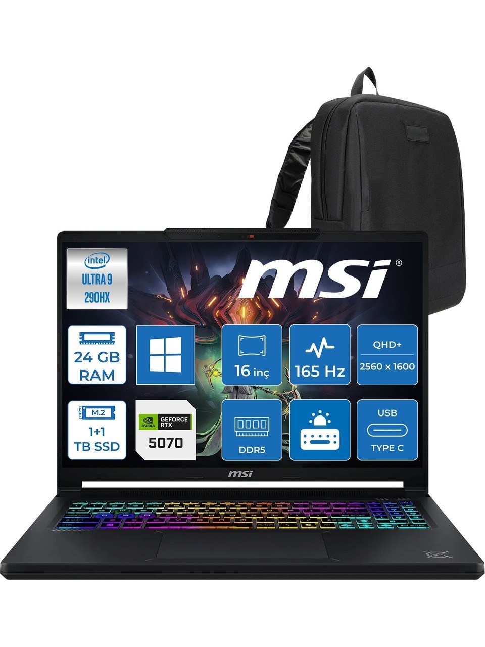 MSIDizüstü BilgisayarlarMSI Crosshaır 16 Max Hx E2WGK-008TR Intel Core Ultra 9 290HX Plus 24GB DDR5 1TB SSD +1TB SSD 8GB/RTX5070 115W 16 Inç Qhd+ OLED (2560 x 1600) IPS 165Hz Windows 11 Pro Gaming ZW008TRP04
