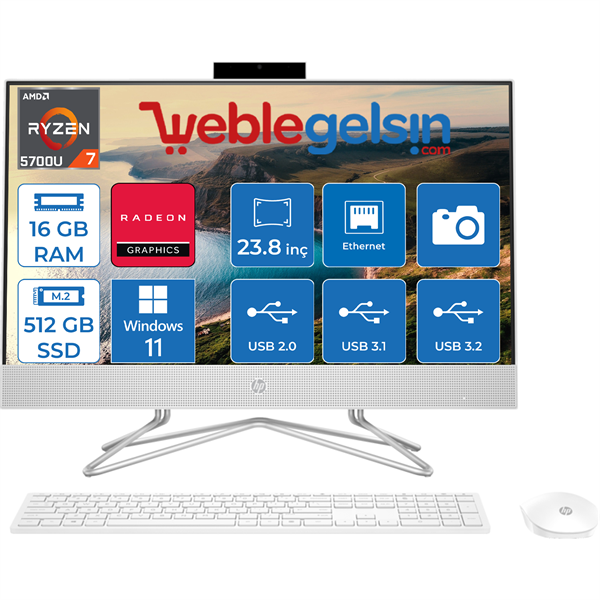 Hp 24-CB0002NT Amd Ryzen 7 5700U 16GB 512GB SSD 23.8