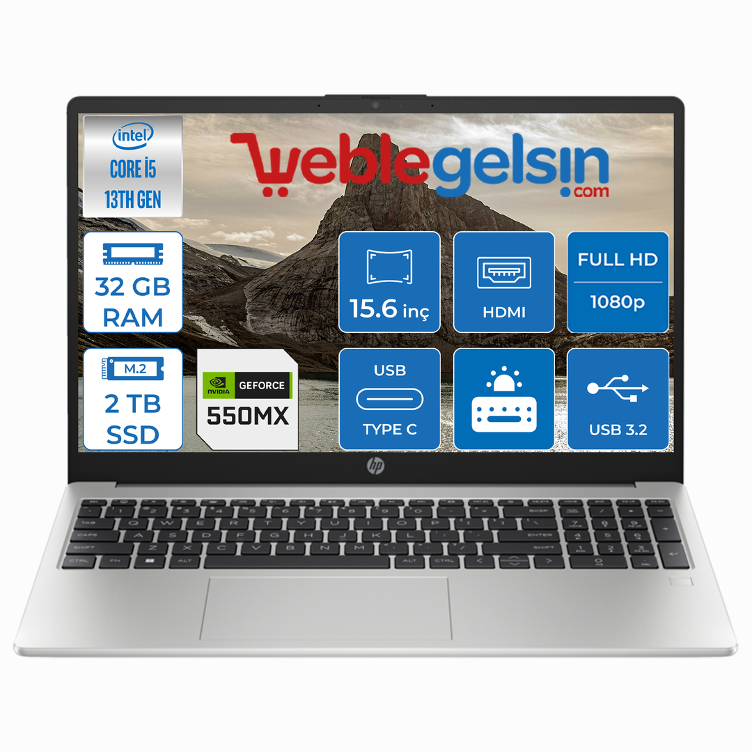 Hp 250 G10 Intel Core I5 1335U 32GB 2TB SSD 15.6 inç Fhd MX550 Freedos Taşınabilir Bilgisayar G18A539EA12