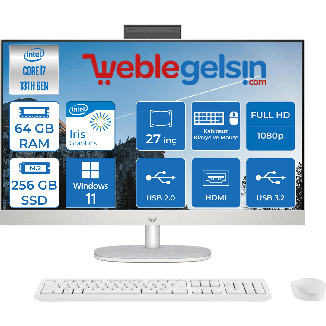Hp 27-CR0001NT I7-1355U 64GB 256GB SSD 27 inç Fhd IPS Intel Irıs Xe Windows 11 Home All In One Bilgisayar 8898B1EAW21