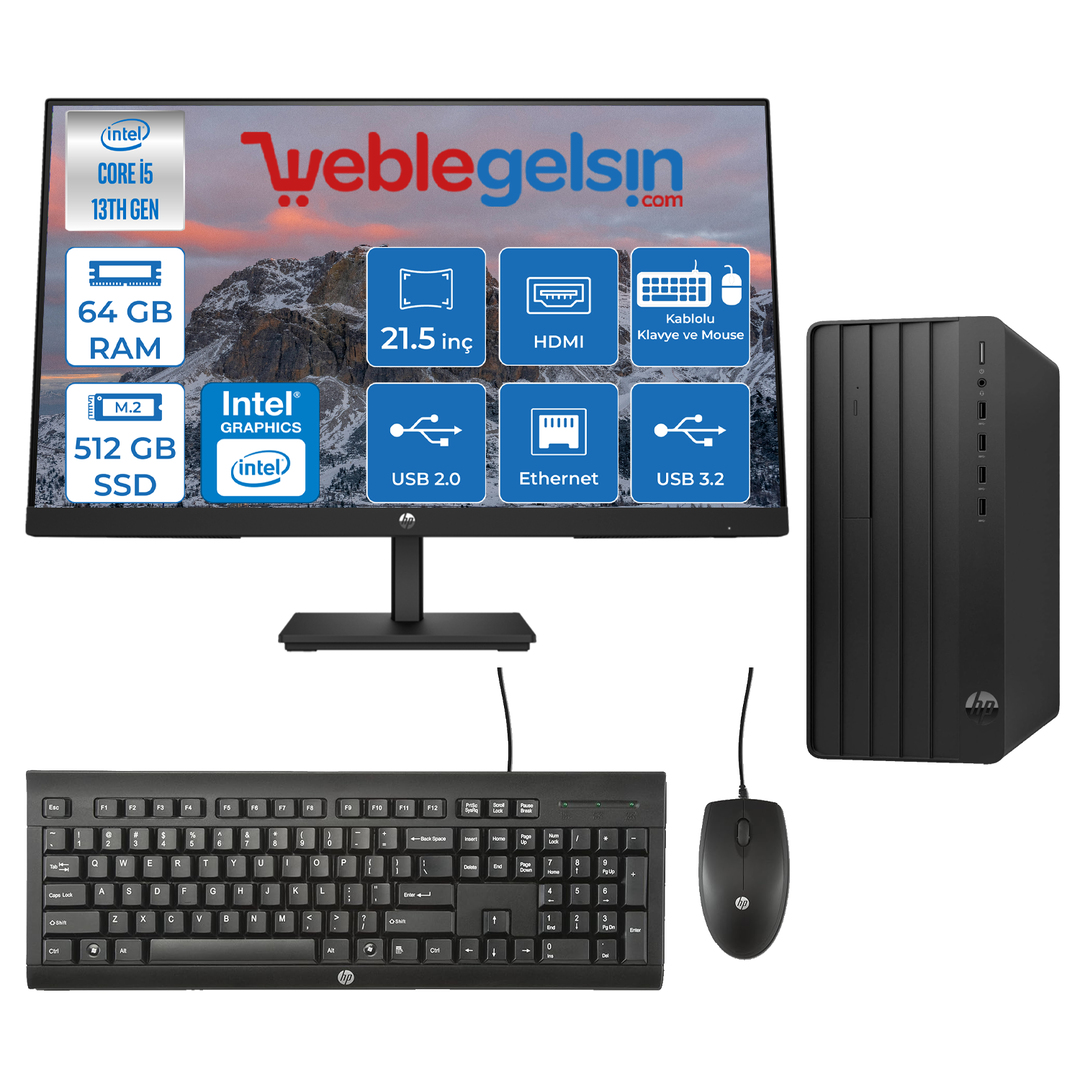 Hp 290 Pro G9 Intel Core I5 13500 64GB 512GB SSD Intel® UHD Graphics Freedos Masaüstübilgisayar Hp 21.5 Fhd Mon HP8T2W9ESM38