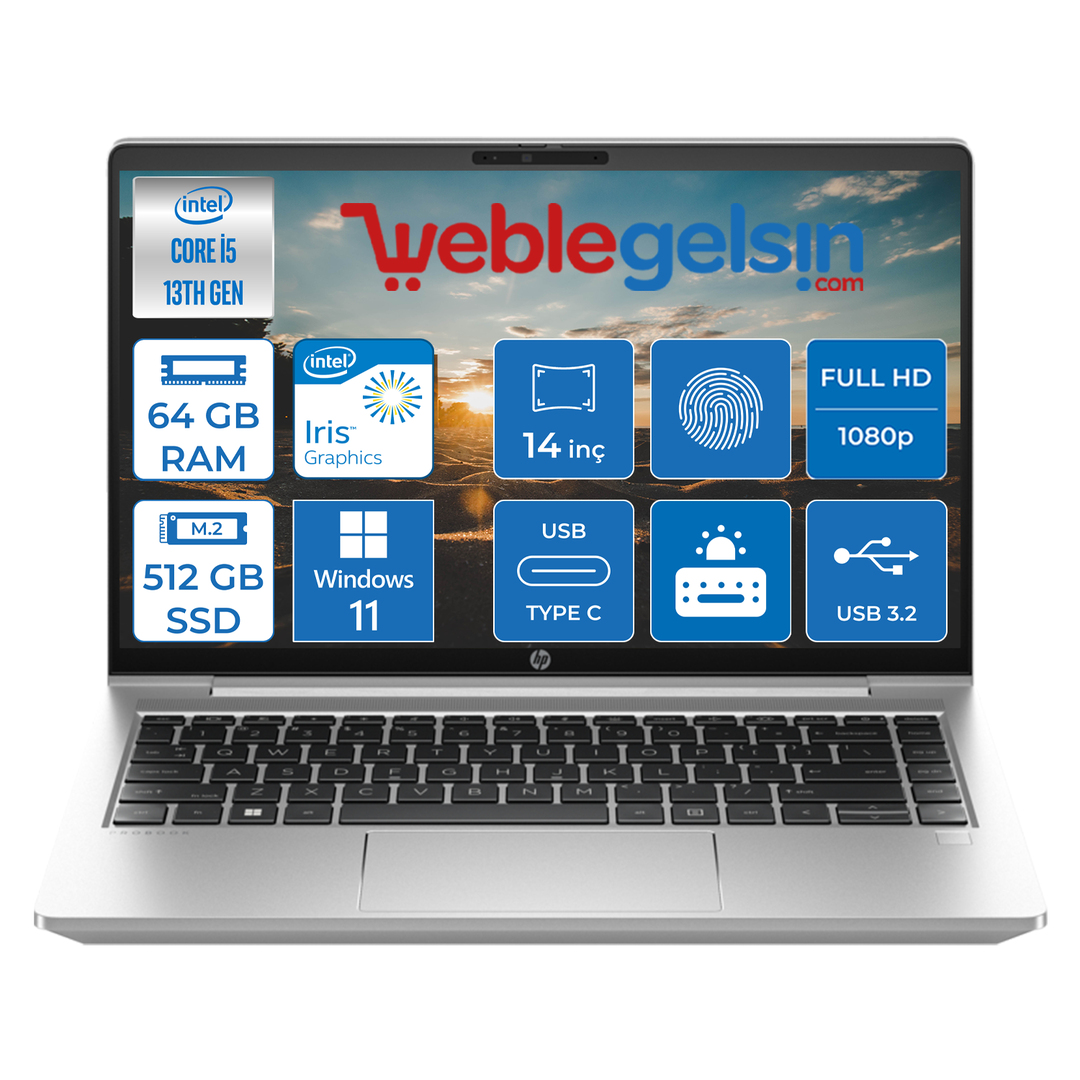 Hp Probook 440 G10 Intel Core i5 1335U 64GB 512GB SSD Intel® Iris® Xᵉ Windows 11 Home 14 inç Fhd Taşınabilir Bilgisayar 8A566EAH14