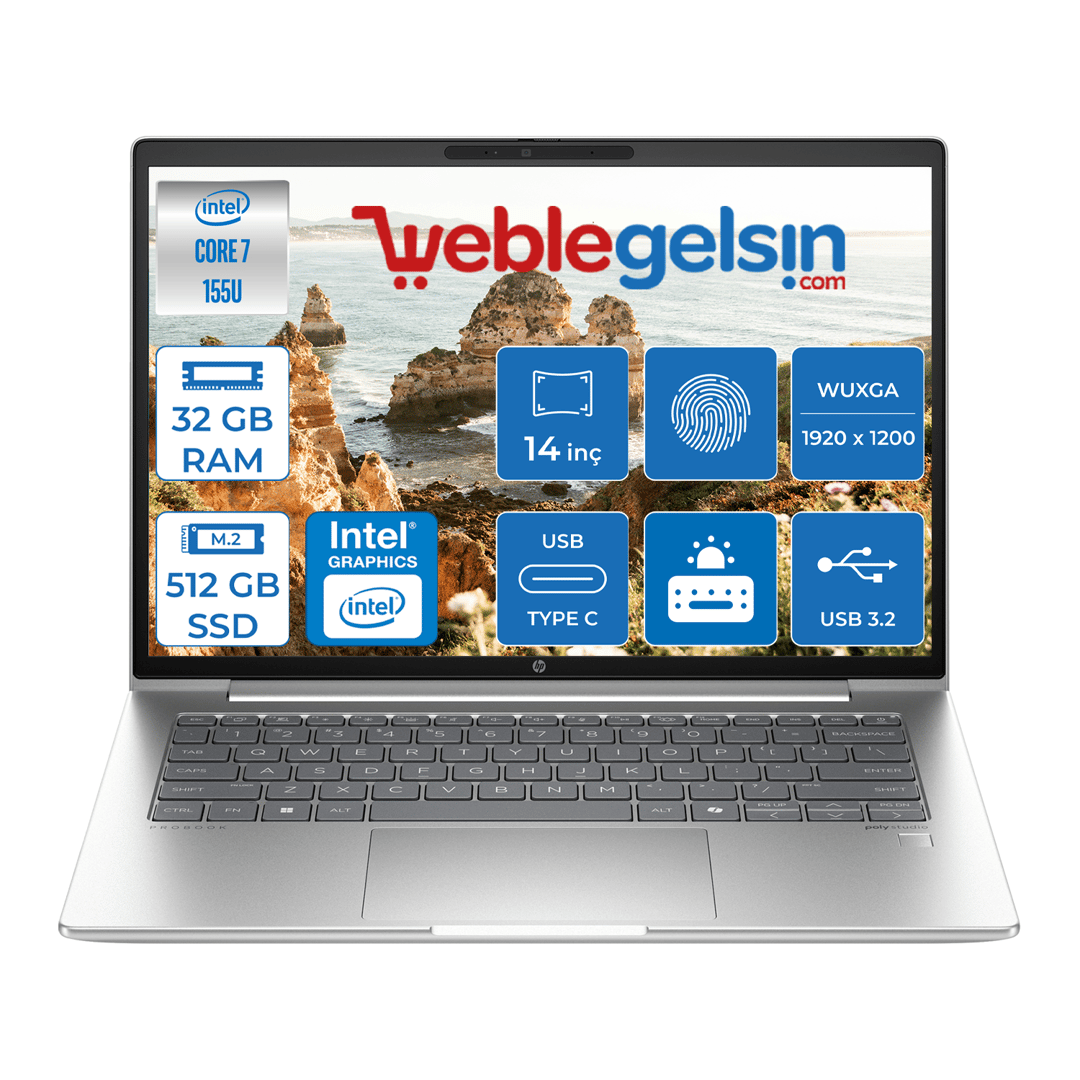 Hp Probook 440 G11 Intel Core Ultra 7 155U DDR5 32GB 512GB SSD Intel® Aı Boost 14