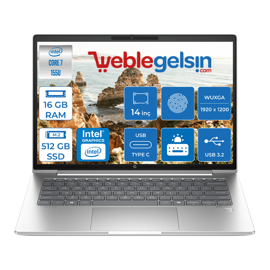 Hp Probook 440 G11 Intel Core Ultra 7 155U DDR5 16GB 512GB SSD Intel® Aı Boost 14