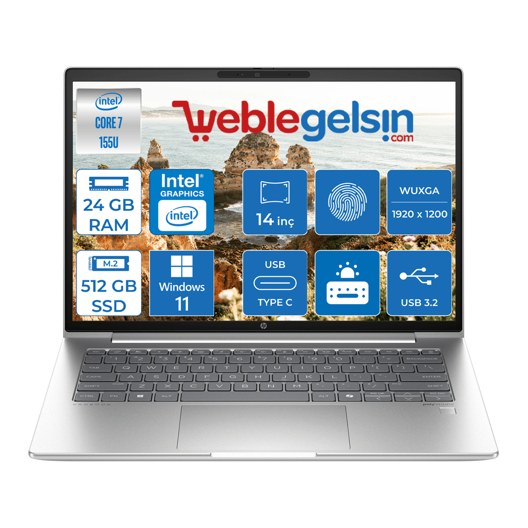 Hp Probook 440 G11 Intel Core Ultra 7 155U DDR5 24GB 512GB SSD Intel® Aı Boost 14