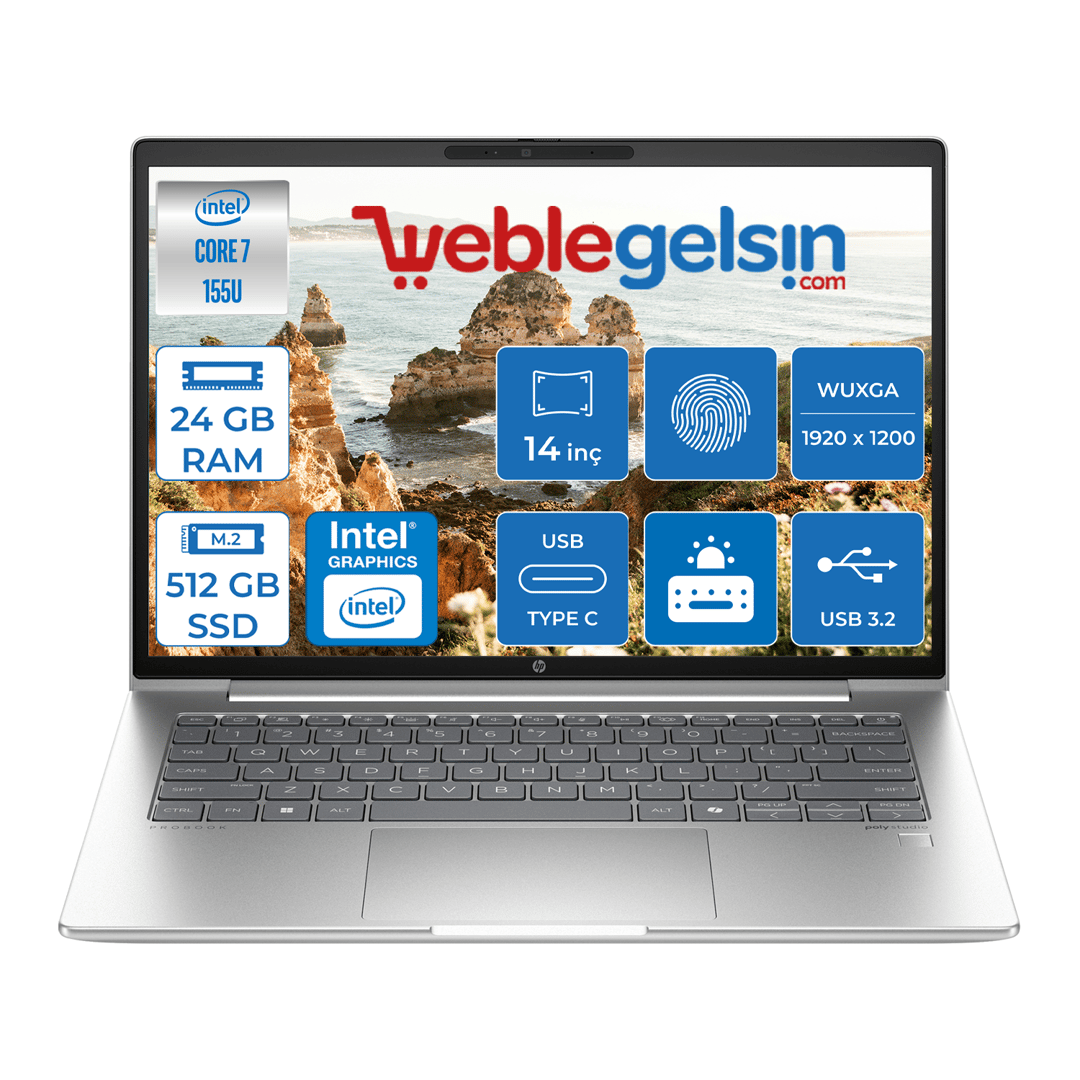 Hp Probook 440 G11 Intel Core Ultra 7 155U DDR5 24GB 512GB SSD Intel® Aı Boost 14