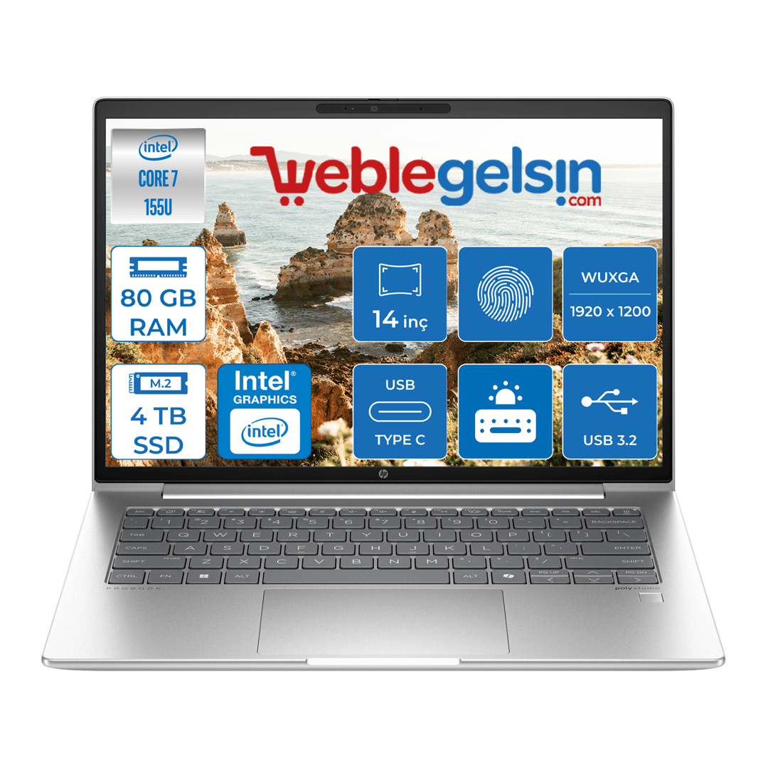 Hp Probook 440 G11 Intel Core Ultra 7 155U DDR5 80GB 4TB SSD Intel® Aı Boost 14