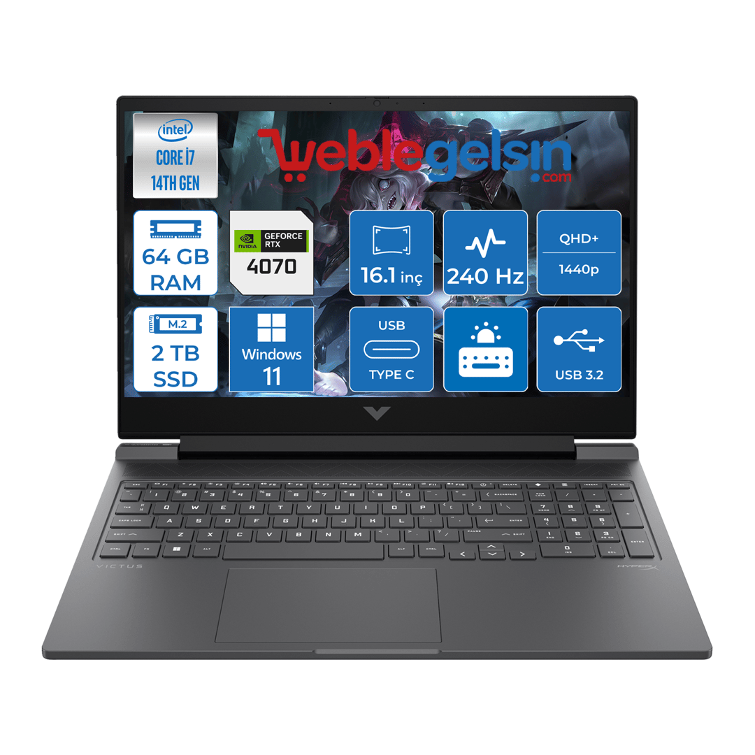 Hp Victus 16-R1012NT Intel I7-14700HX 64GB DDR5 2TB SSD 8GB/RTX4070 Windows 11 Pro 16.1