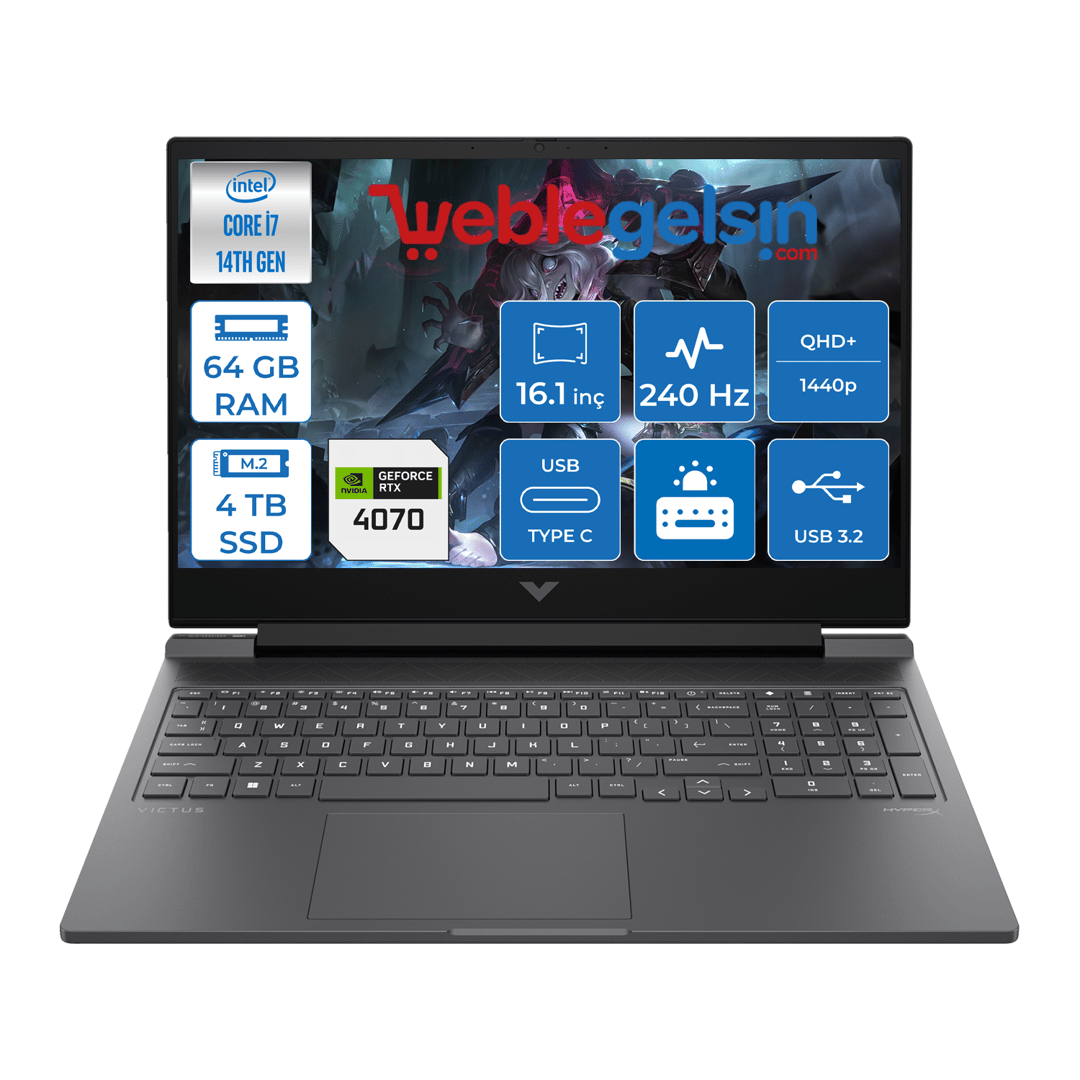 Hp Victus 16-R1012NT Intel I7-14700HX 64GB DDR5 4TB SSD 8GB/RTX4070 Freedos 16.1