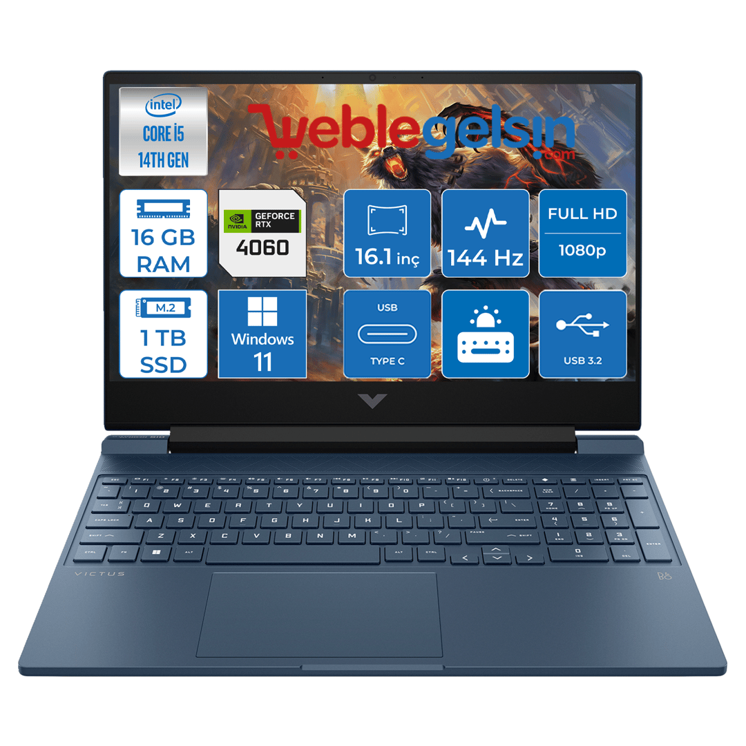 Hp Victus 16-R1057NT Intel Core I5-14500HX 16GB DDR5 1TB SSD 8GB RTX4060 16.1 Inç 144Hz IPS Fhd Windows 11 Pro Taşınabilir Bilgisayar VCS9J260EA20
