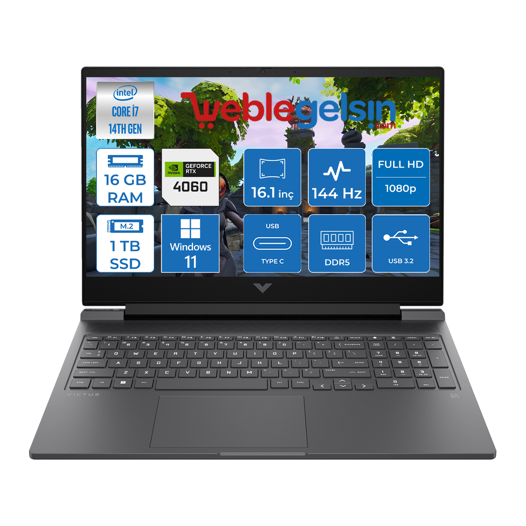 Hp Victus 16-WR1044NT 14.nesil Intel I7-14700HX 16GB DDR5 1TB SSD Windows 11 Home 8GB RTX4060 16.1 Inç 300NITS IPS Fhd 144Hz Taşınabilir Bilgisayar 9J246EAWH02