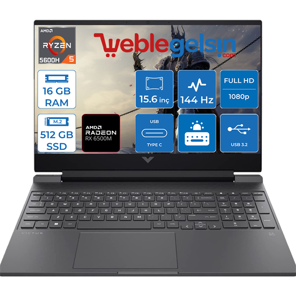 Hp Victus Amd Ryzen 5 5600H 16GB Ram 512GB SSD 4GB AMD RX6500M 15.6