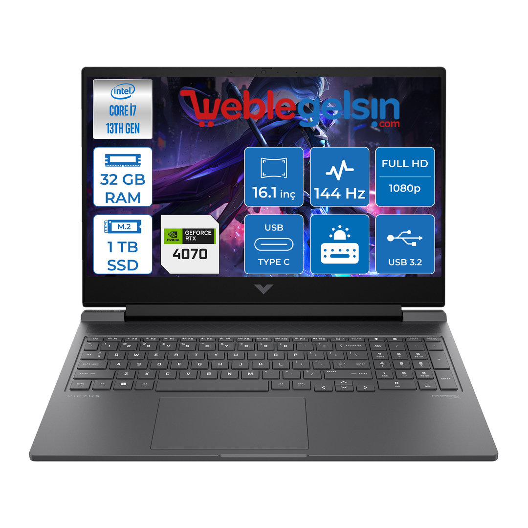 Hp Victus Gaming Laptop 16-R0071NT Intel I7 13700H 32GB DDR5 1TB SSD 8GB/RTX4070 Freedos 16.1