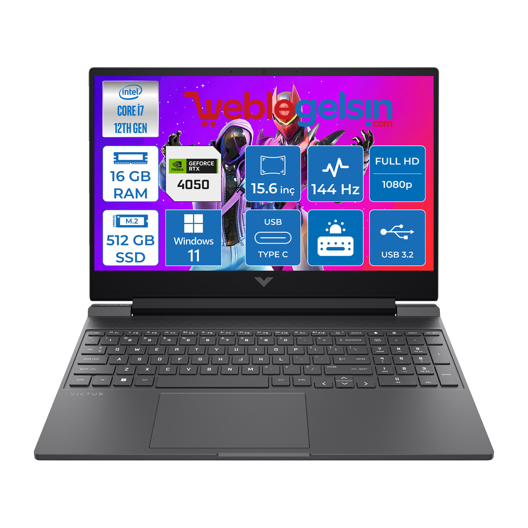 Hp Victus W15-FA1073NT Intel Core I7-12650H 16GB 512GB SSD 6GB/RTX4050 Windows 11 Home 15.6