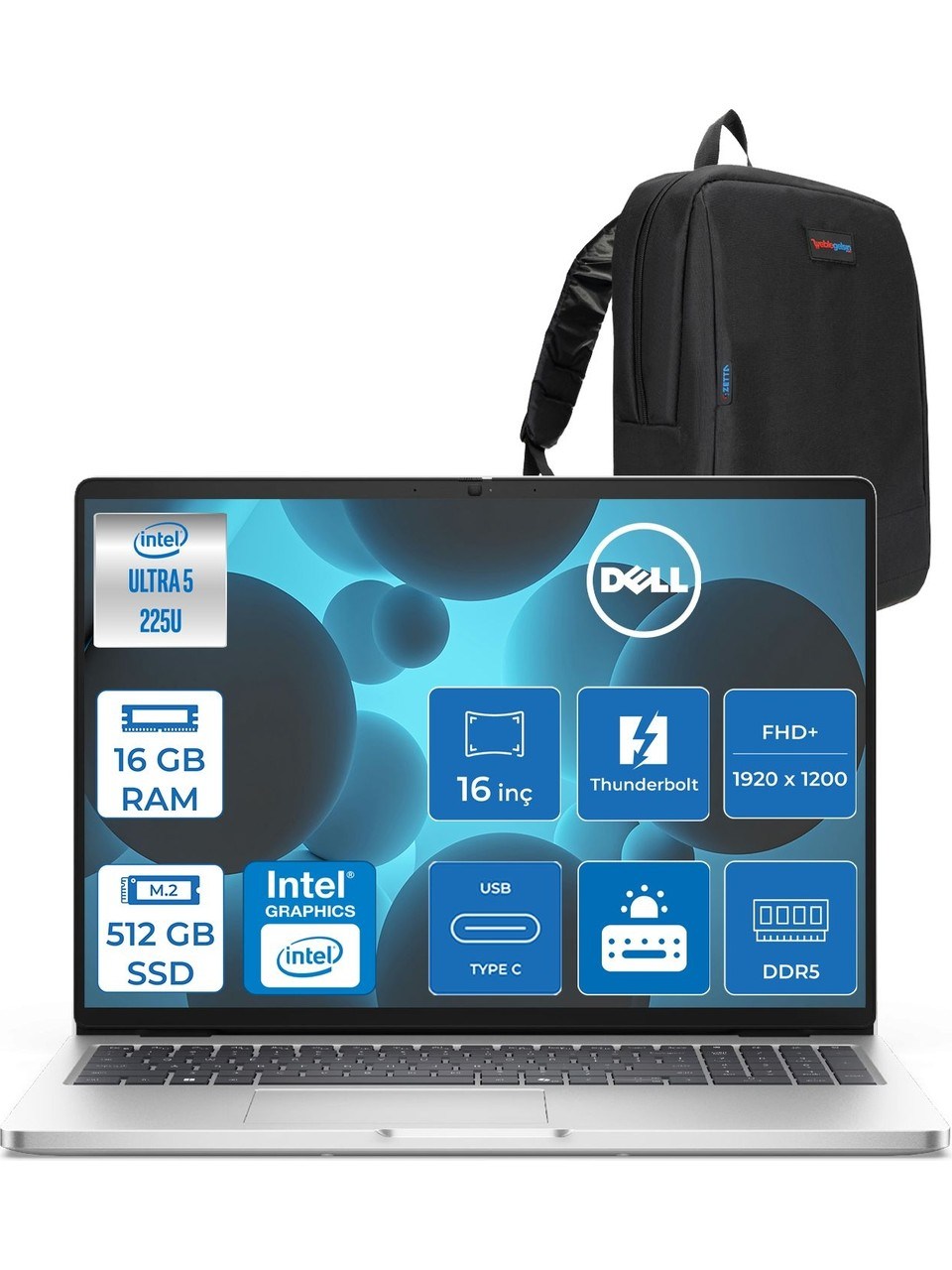 DellLaptopDell Pro 16 PC16250 Intel Core Ultra 5 225U Aı 16GB DDR5 512GB SSD Intel Graphic 16.0-Inch Ips, Wuxga (1920 x 1200)300NITS Freedos 36AY Gar. taşınabilir Bilgisayar WBTO105PCF02