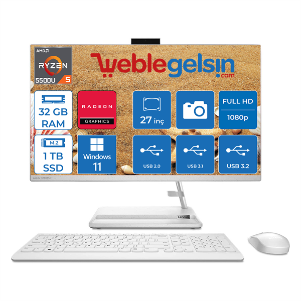 Lenovo Ideacentre Aıo 3 AMD Ryzen 5 5500U 32GB 1TB SSD 27